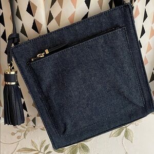 Leather trimmed denim crossbody Talbots bag purse